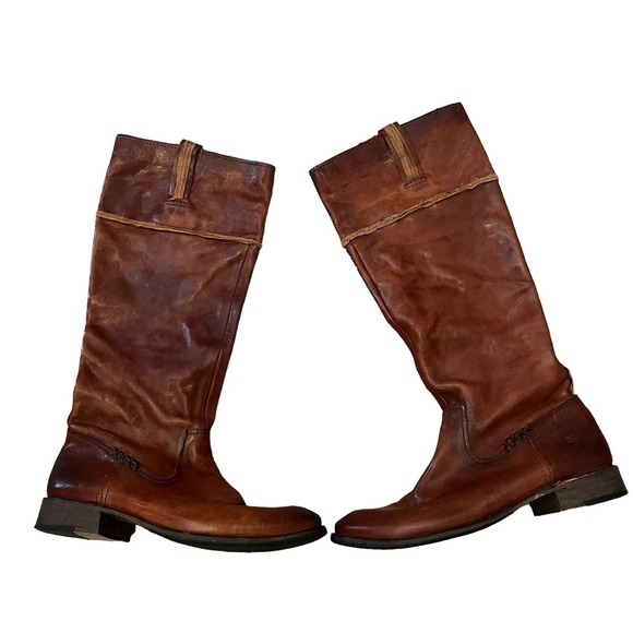 Frye Shirley Artisan Tall Riding Boots Brown Leather Pull On - Picture 14 of 15